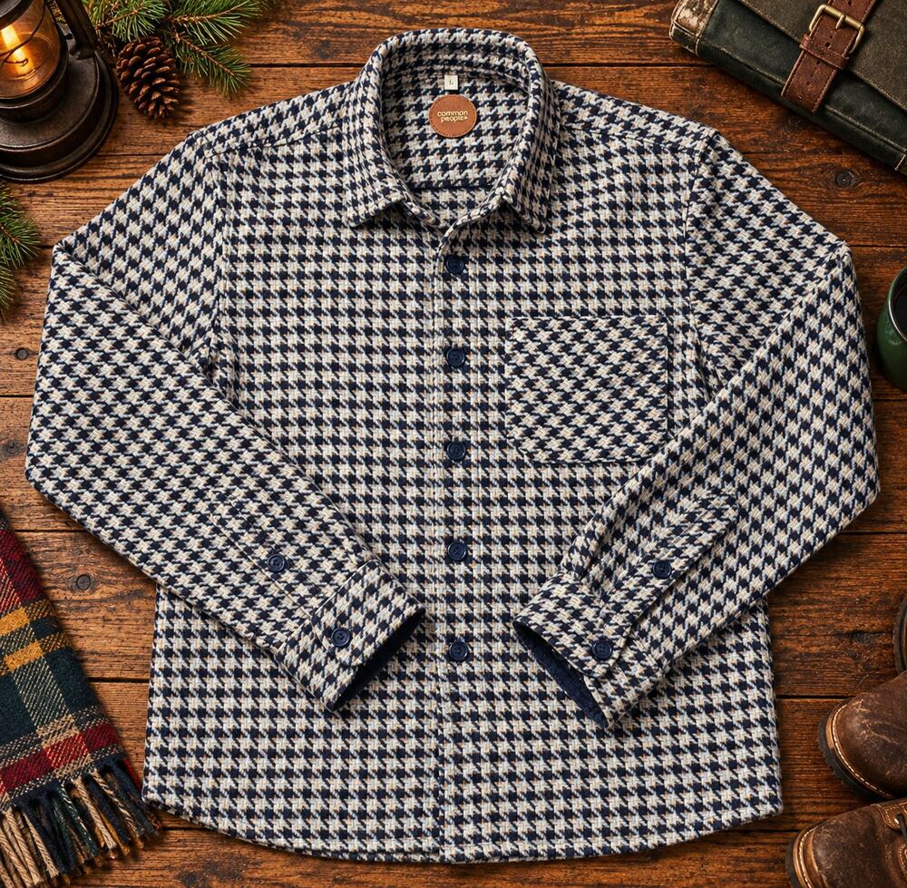 Common People Granby Shacket Mens L Houndstooth Heavyweight Overshirt Wool Blend